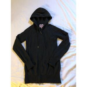 Juicy Couture cozy black cashmere hooded zip up sweater Size Medium